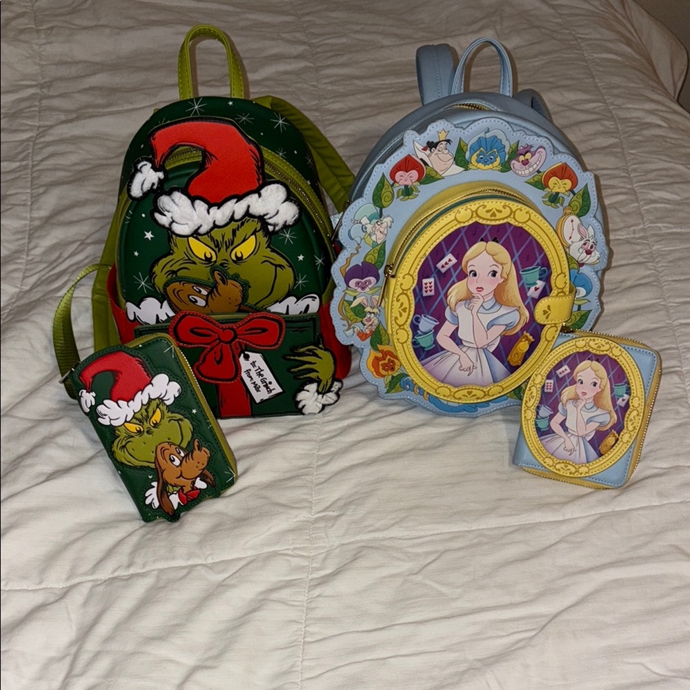 Loungefly back packs (Alice/grinch) selling together please